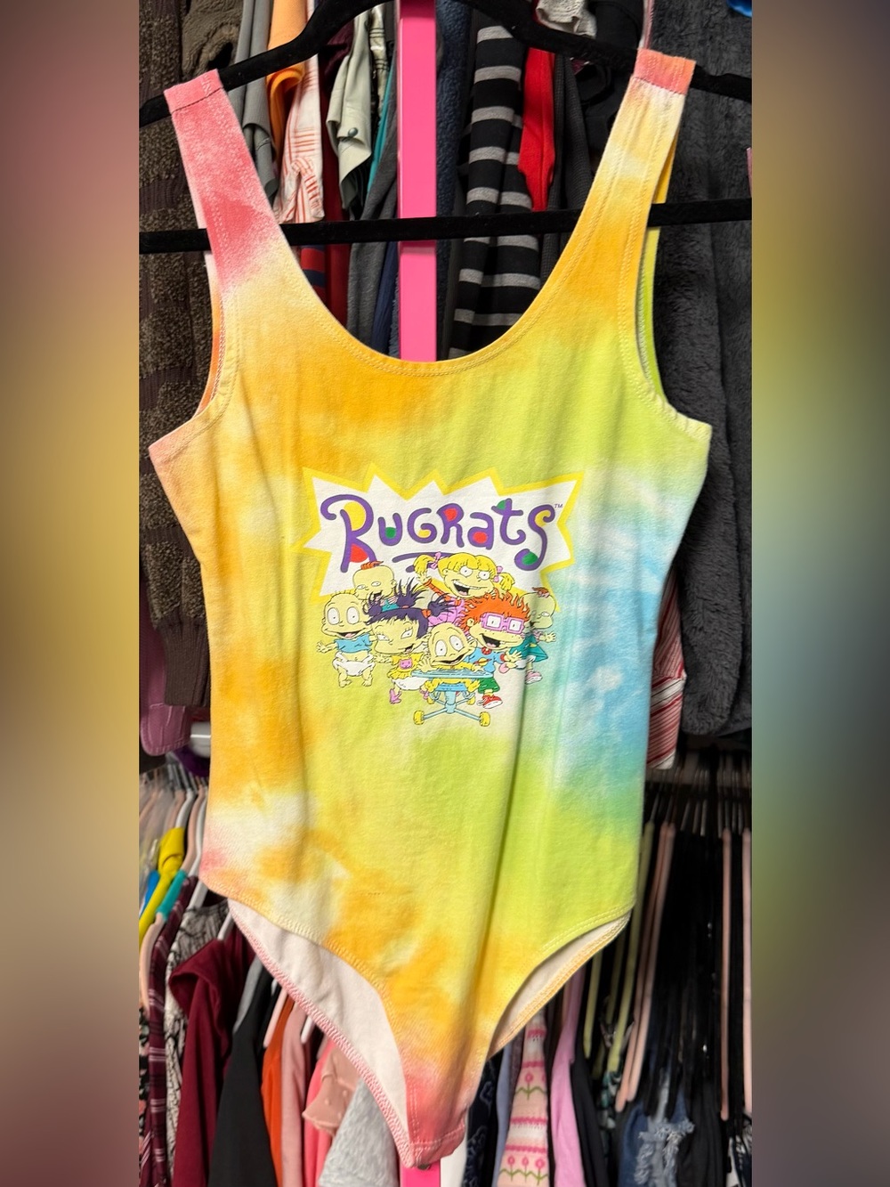 2019 Nickelodeon Rugrats Bodysuit Tank Top Tie Dye Shirt Good Faded